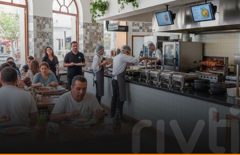 Ecossistema de vendas no restaurante com integração entre pedidos, caixa e operação